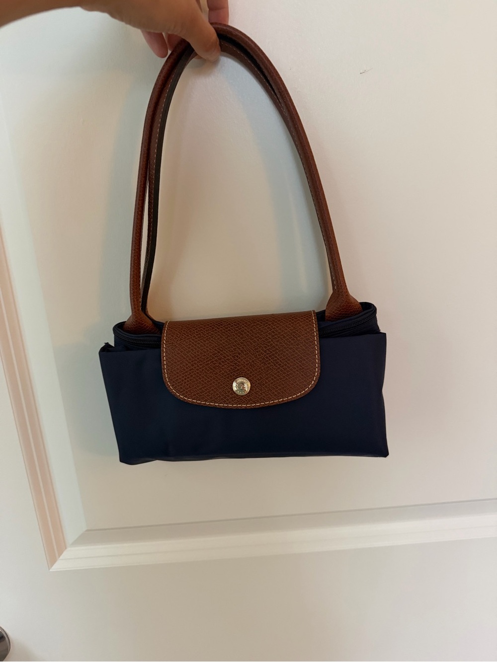 Longchamp Navy Tote with Brown Leather Trim - Picture 2 of 8